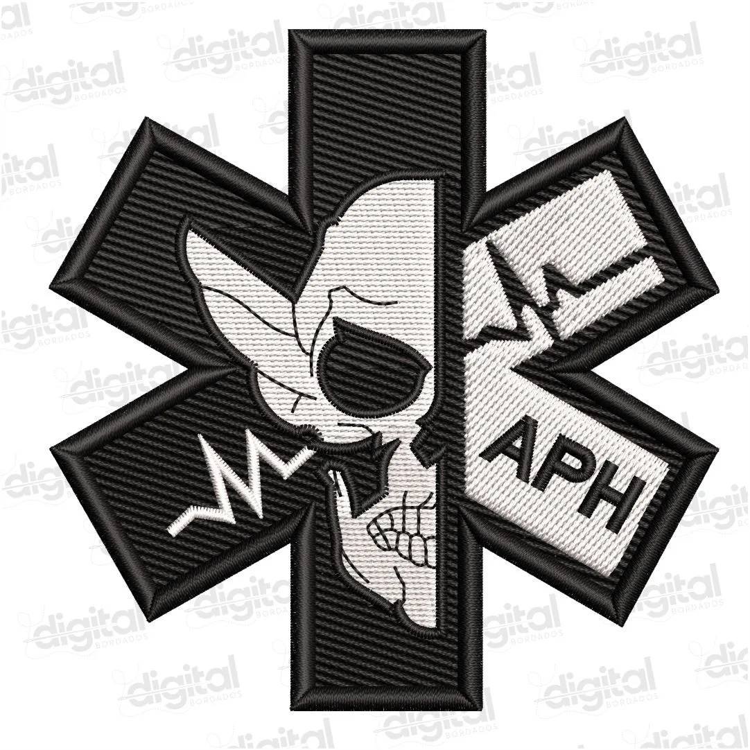 Matriz Bordado Caveira Aph Médico Tático Preto