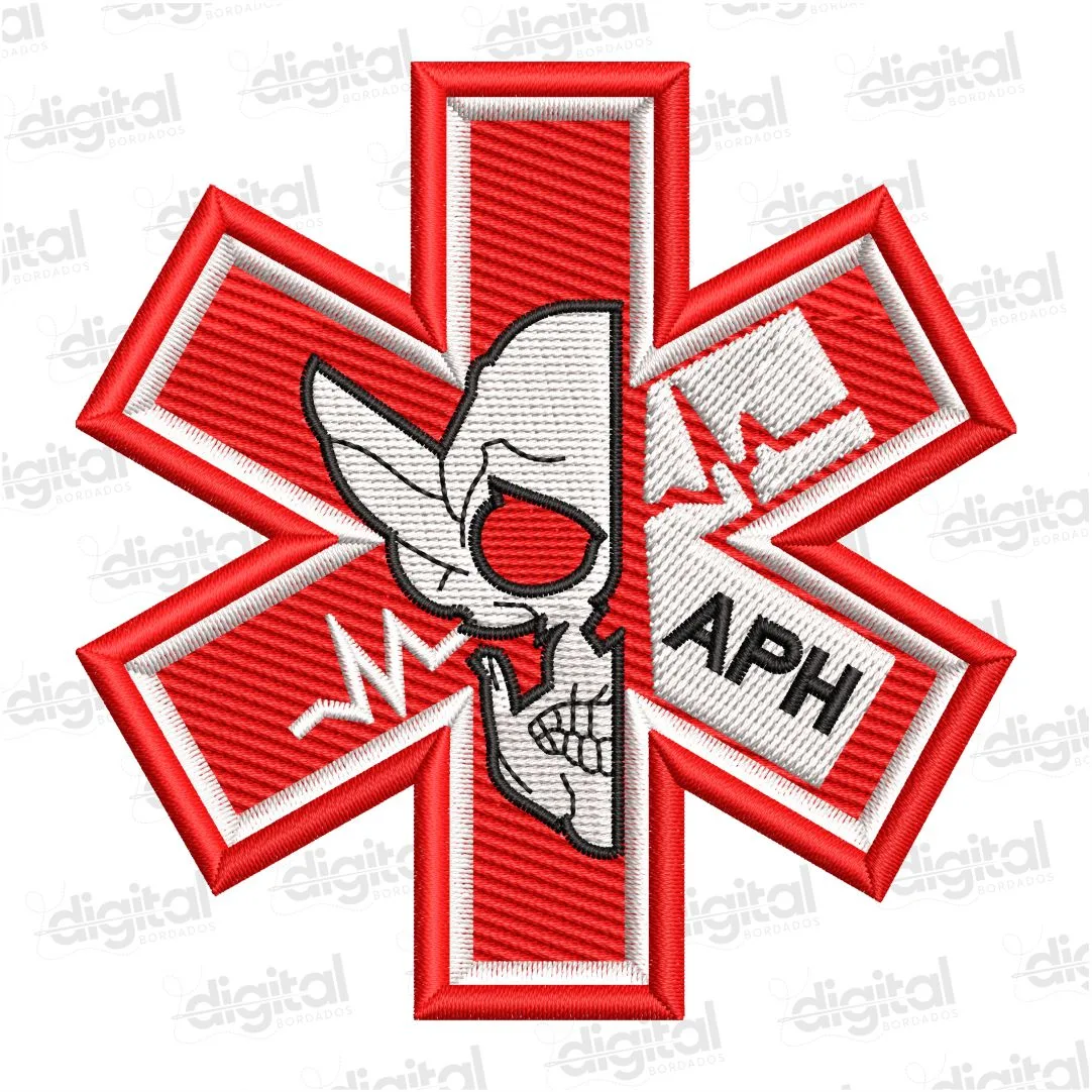 Matriz Bordado Caveira Aph Médico Tático Vermelho