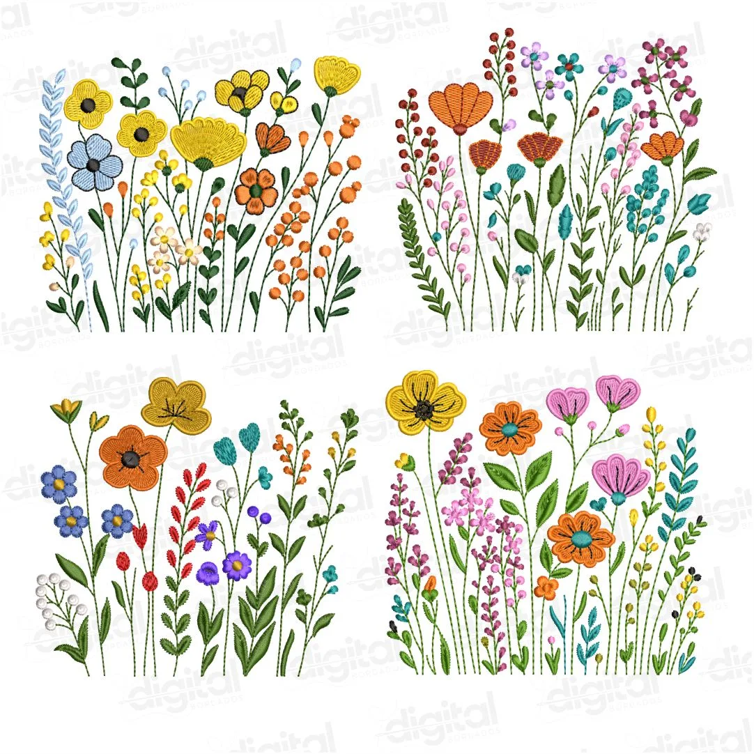 Matriz Bordado Coleção Jardim com Flores - 4 modelos