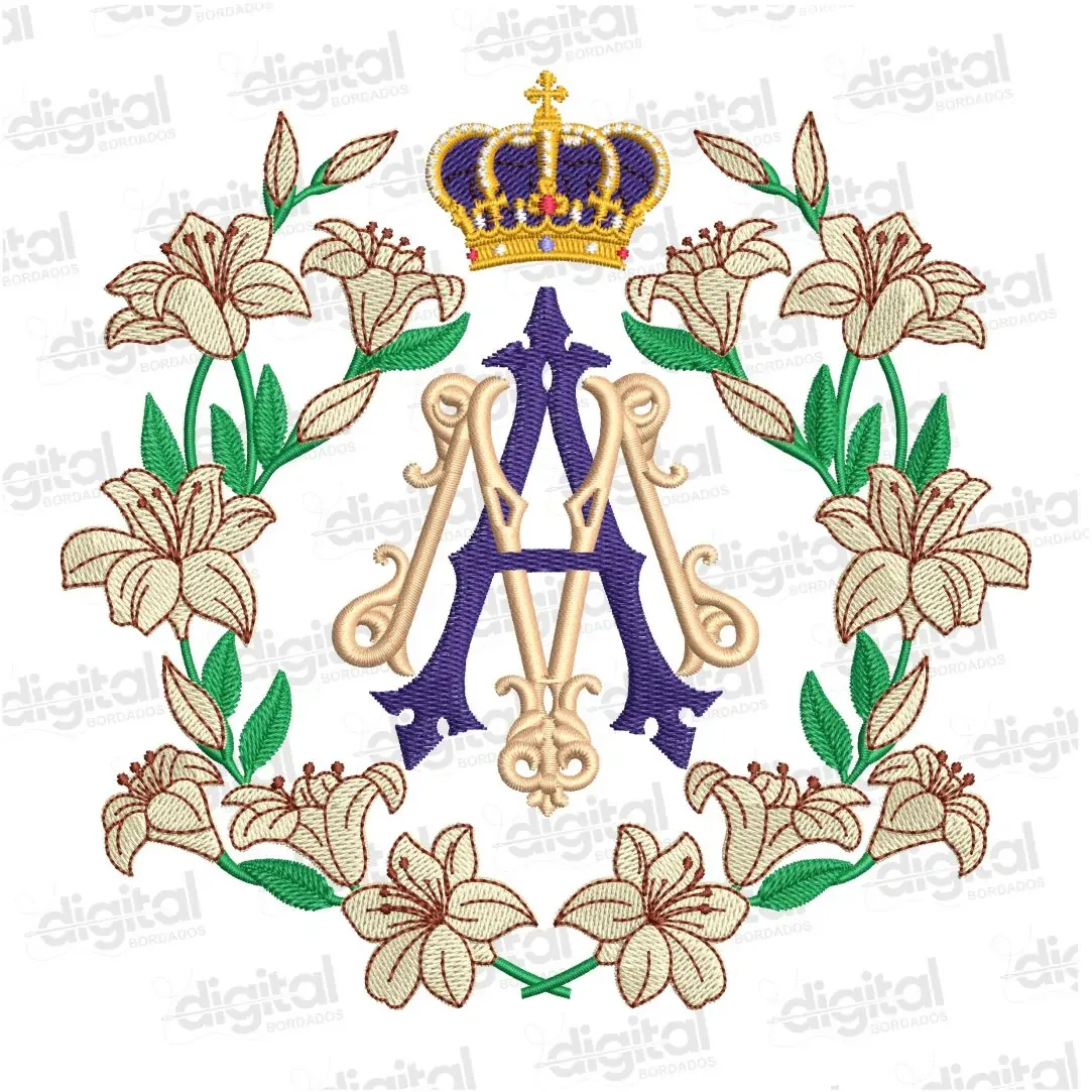 Matriz Bordado Medalha Mariana Lírios e Coroa