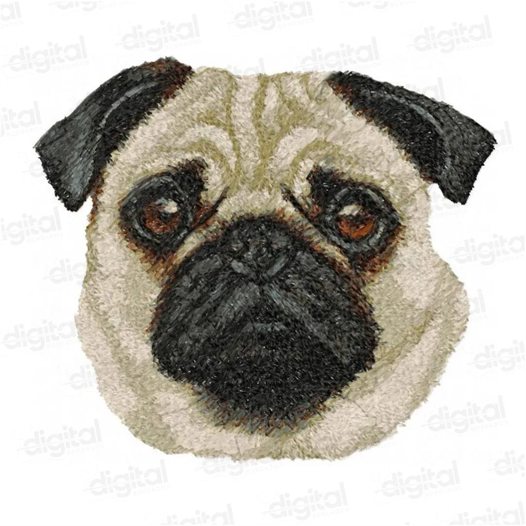 Matriz Bordado Rosto Cachorro Pug Realista