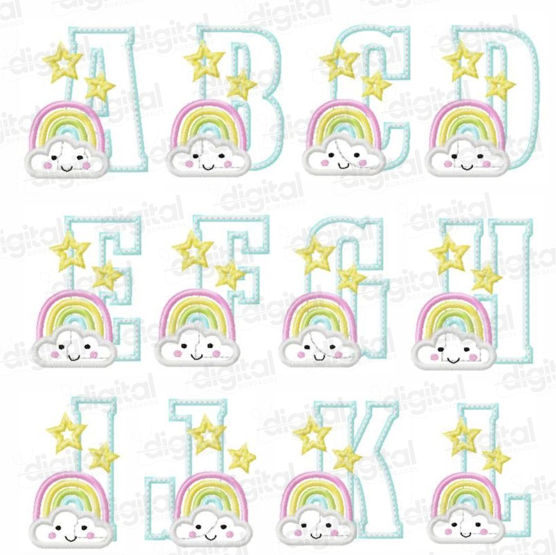 matriz bordado alfabeto arco íris