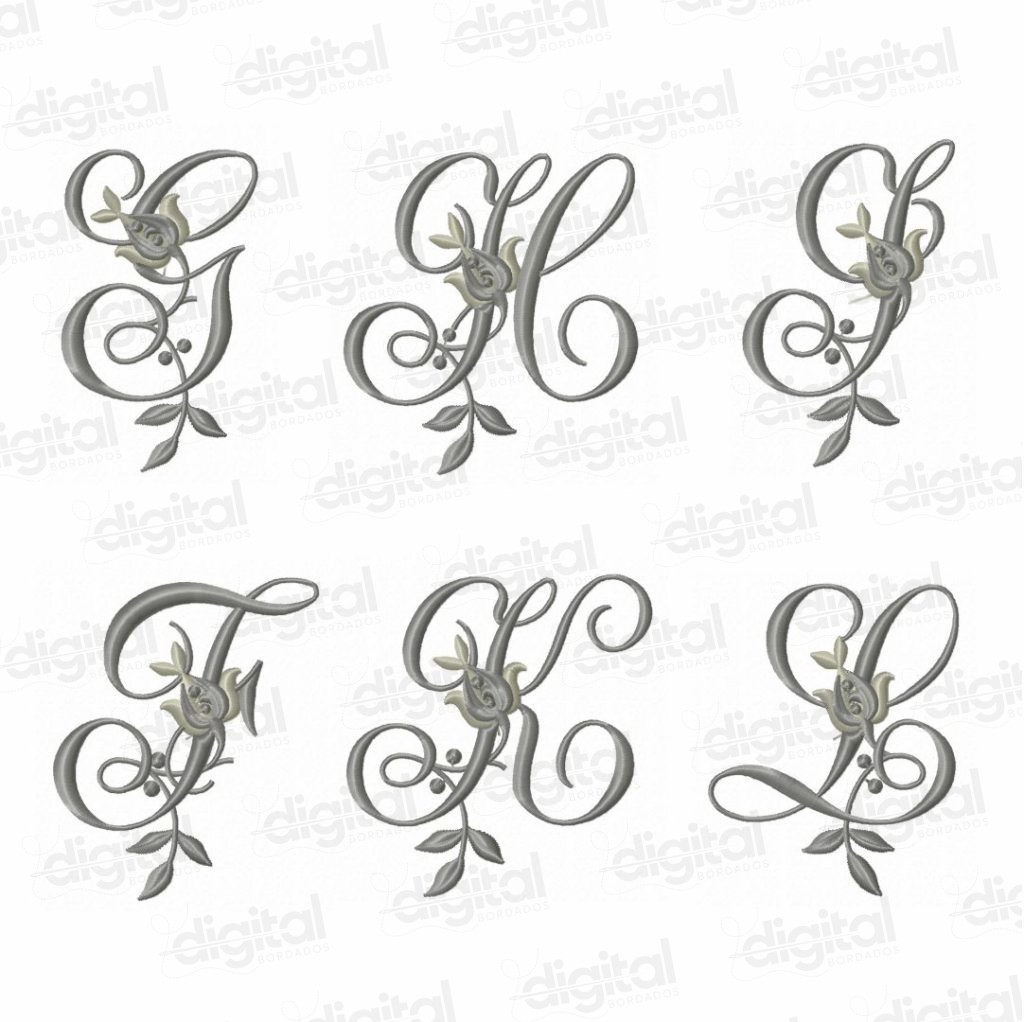 matriz bordado alfabeto rosas floral