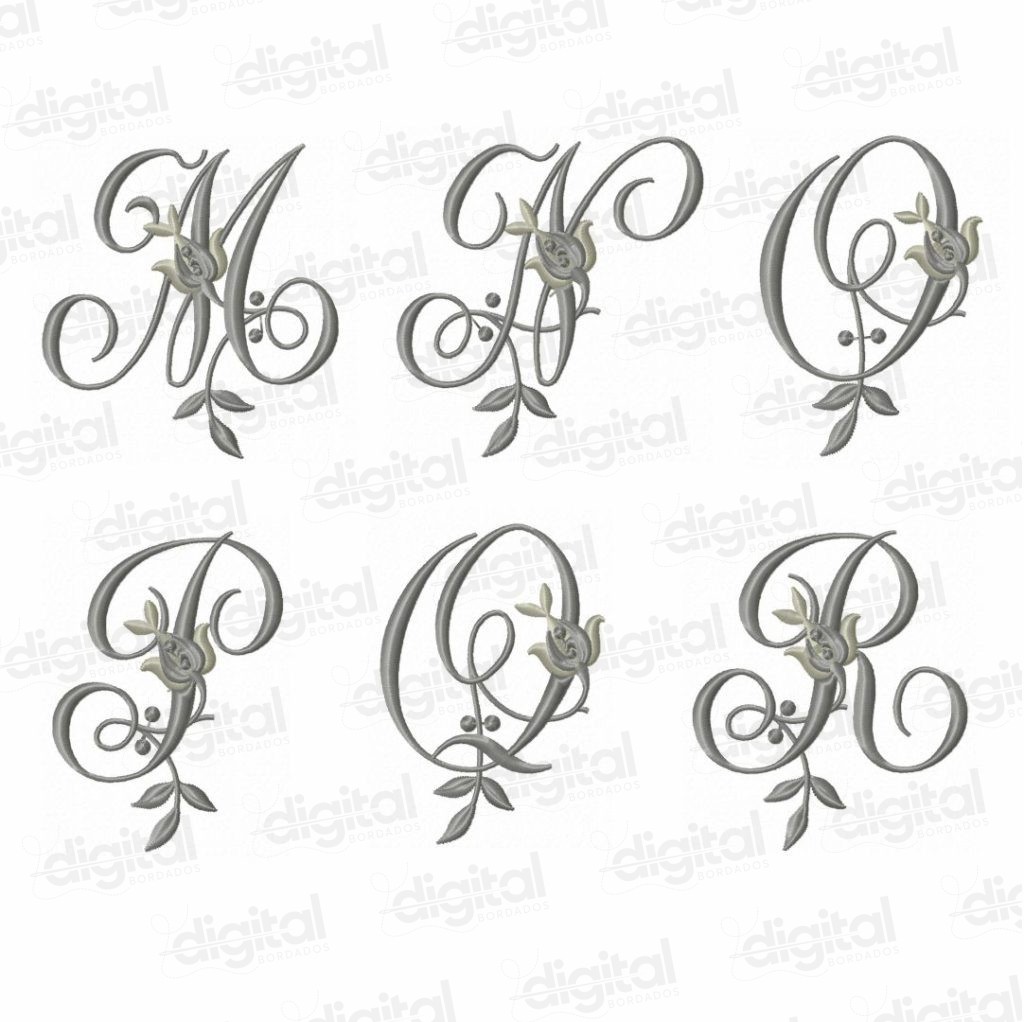 matriz bordado alfabeto rosas floral