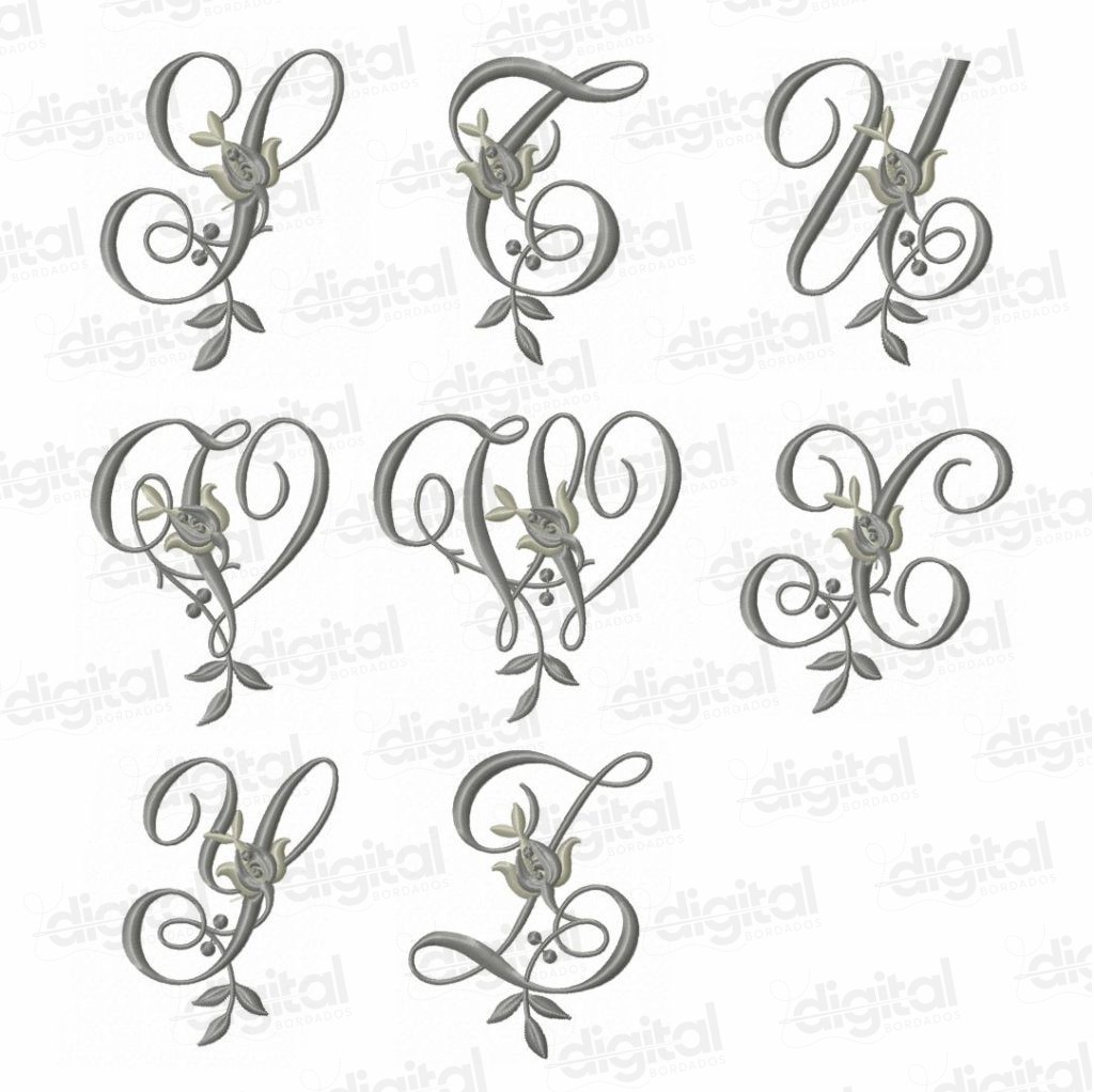 matriz bordado alfabeto rosas floral