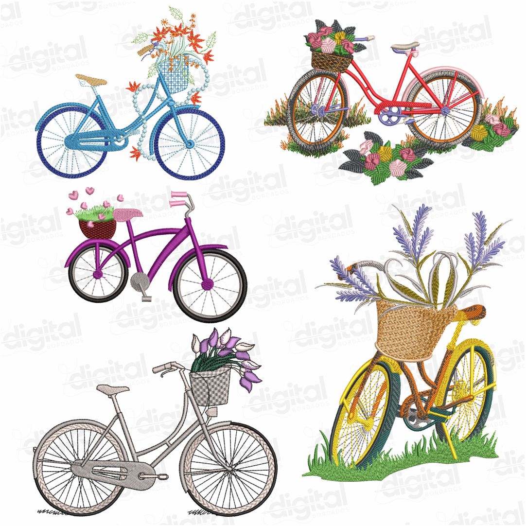 matriz bordado bicicletas floral diversas