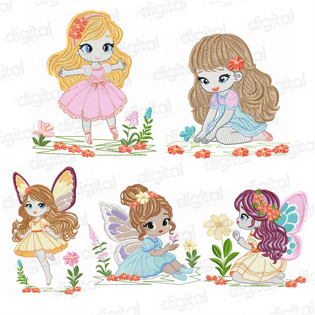 matriz bordado meninas conto de fadas