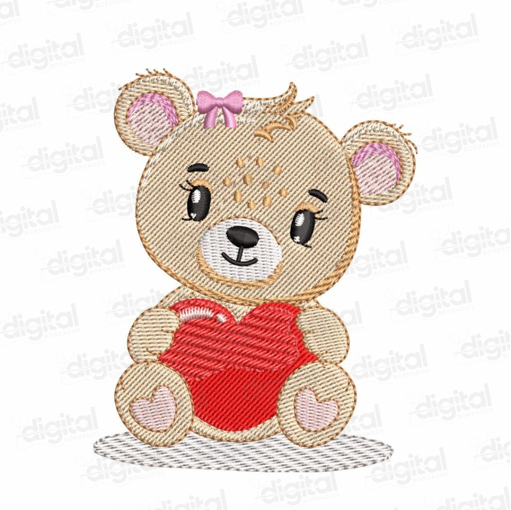 matriz bordado ursinhos coração infantil