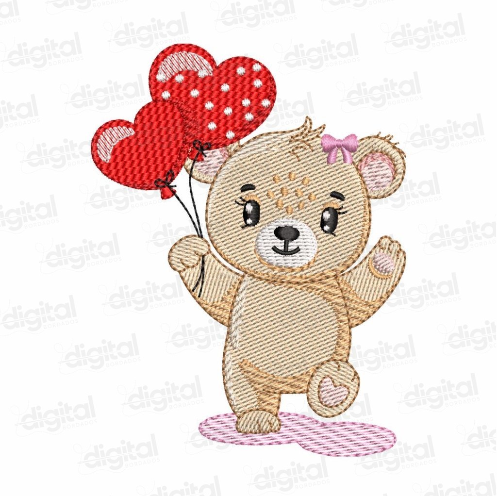 matriz bordado ursinhos coração infantil