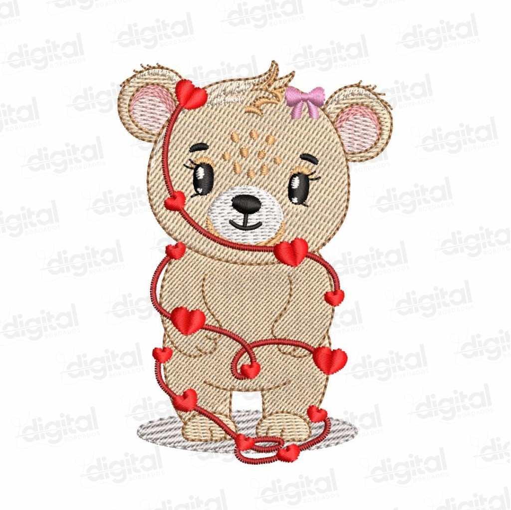 matriz bordado ursinhos coração infantil