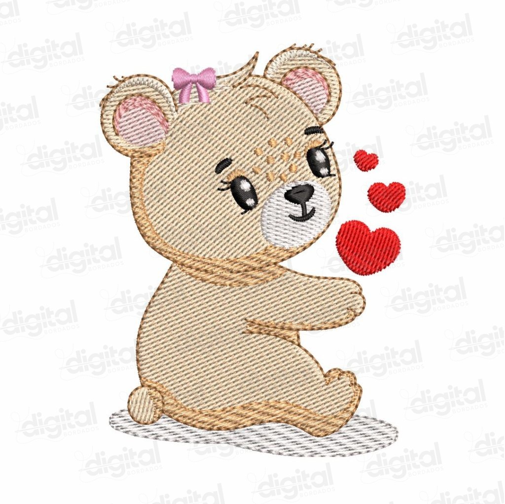 matriz bordado ursinhos coração infantil