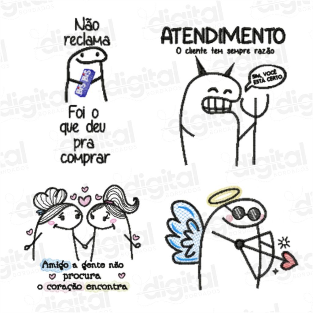Matriz de bordado estilo Flork para bordado eletrônico – Desenhos divertidos e engraçados para personalizar seus projetos com frases de humor e personagens expressivos. Baixe agora sua matriz Flork para máquina de bordar!