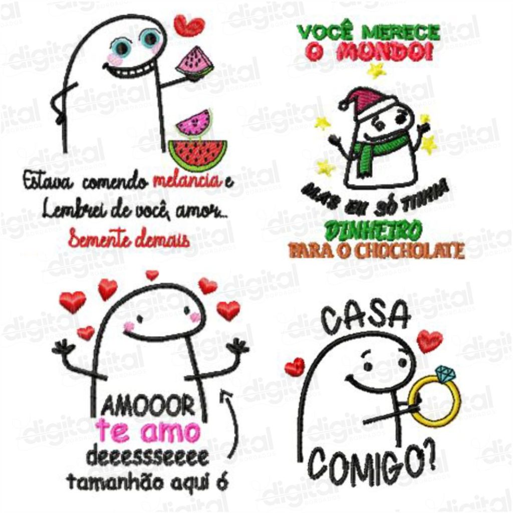 Matriz de bordado estilo Flork para bordado eletrônico – Desenhos divertidos e engraçados para personalizar seus projetos com frases de humor e personagens expressivos. Baixe agora sua matriz Flork para máquina de bordar!