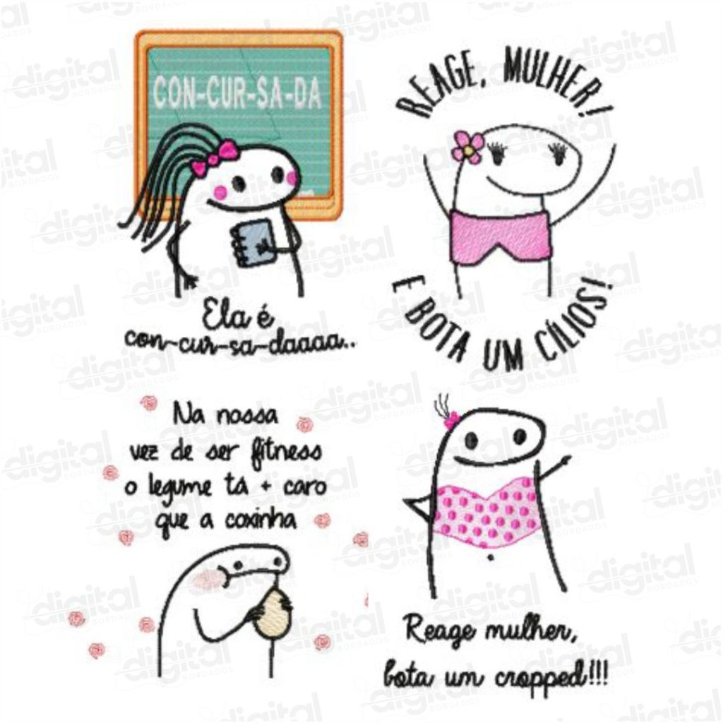 Matriz de bordado estilo Flork para bordado eletrônico – Desenhos divertidos e engraçados para personalizar seus projetos com frases de humor e personagens expressivos. Baixe agora sua matriz Flork para máquina de bordar!