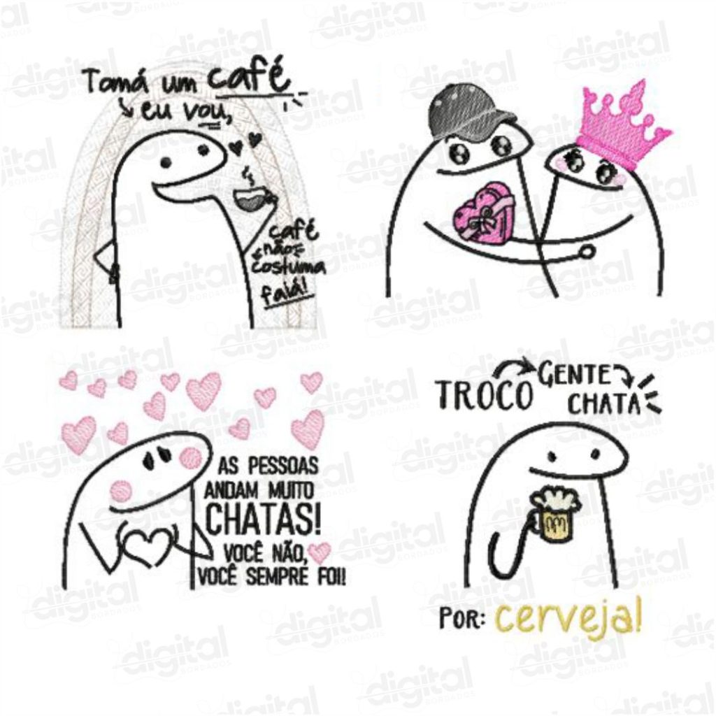 Matriz de bordado estilo Flork para bordado eletrônico – Desenhos divertidos e engraçados para personalizar seus projetos com frases de humor e personagens expressivos. Baixe agora sua matriz Flork para máquina de bordar!