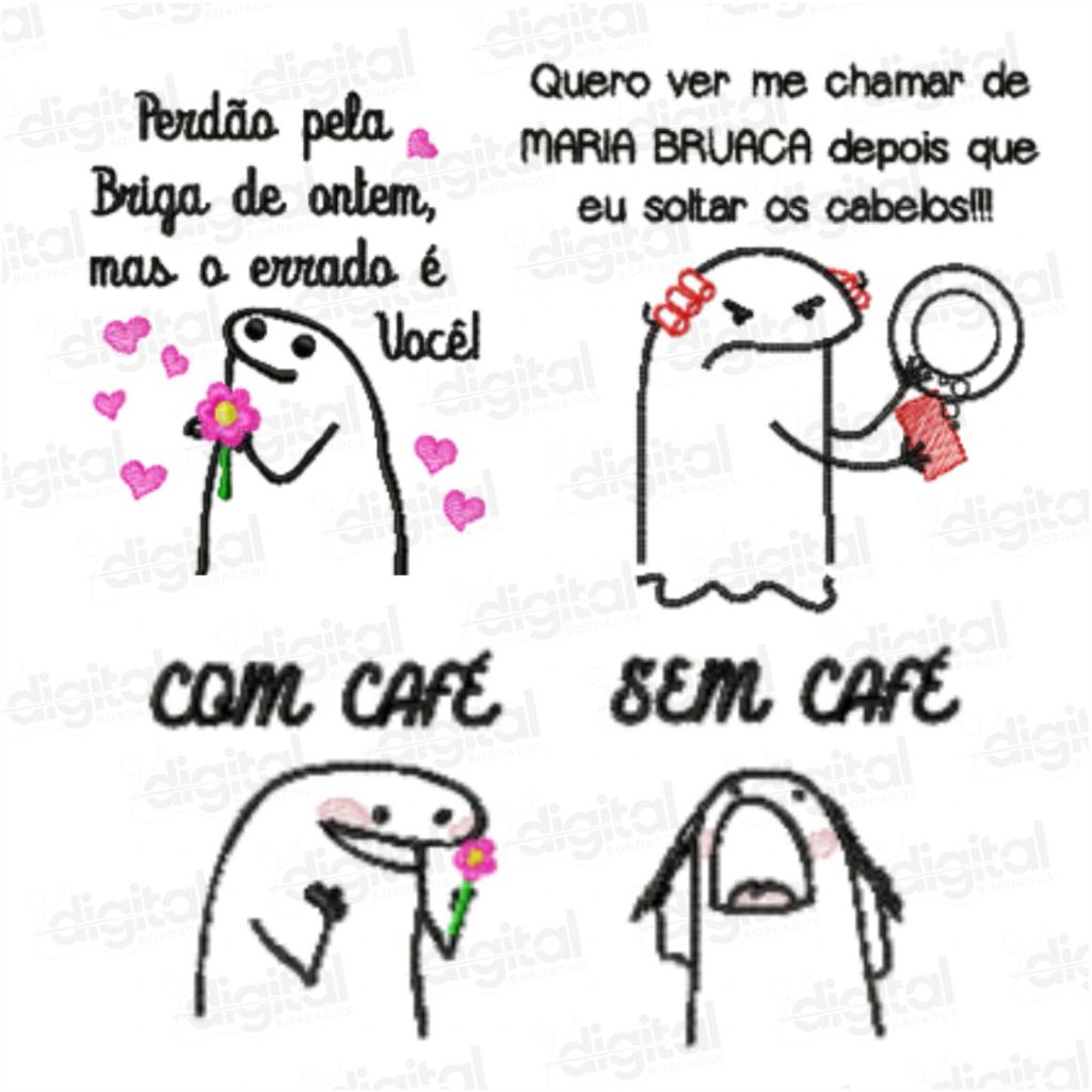 Matriz de bordado estilo Flork para bordado eletrônico – Desenhos divertidos e engraçados para personalizar seus projetos com frases de humor e personagens expressivos. Baixe agora sua matriz Flork para máquina de bordar!