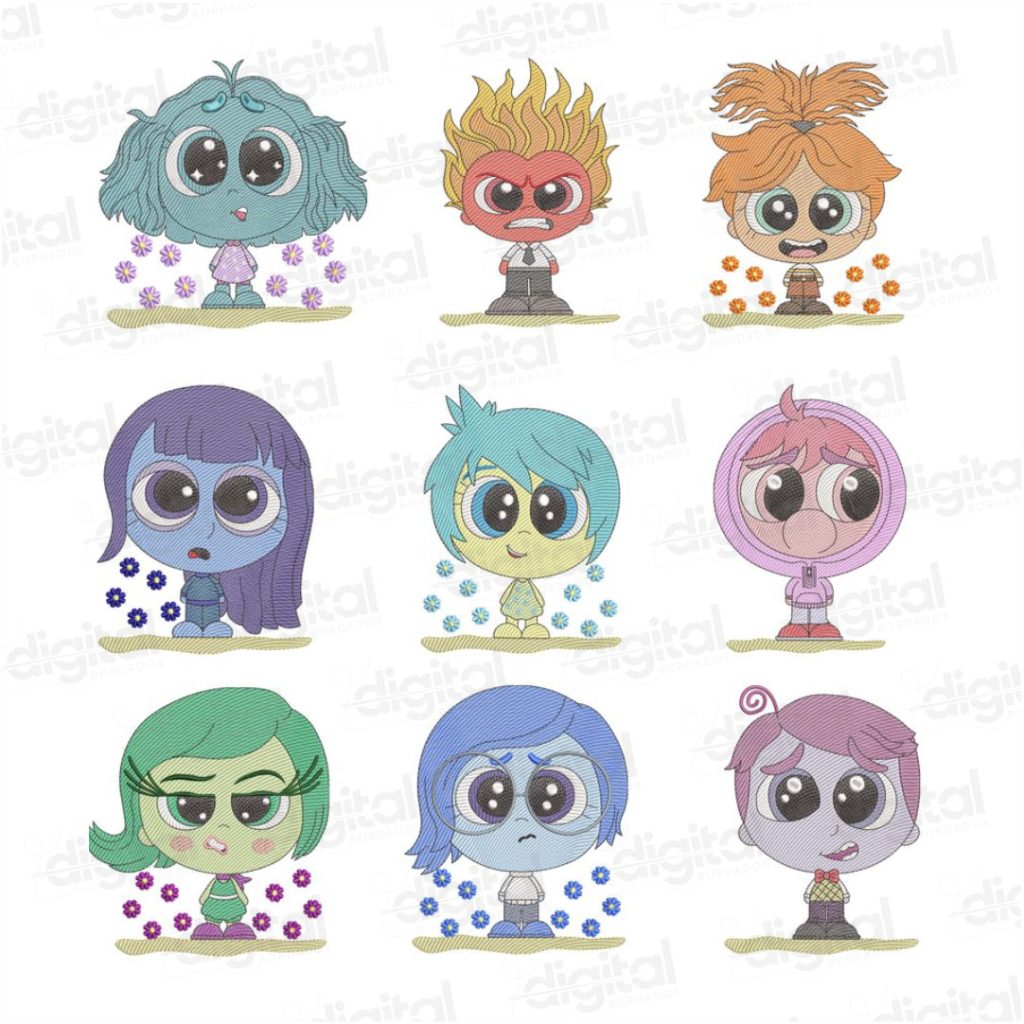 Matriz de Bordado Divertidamente – Emoções Bordadas com Criatividade e Cores Dê vida às suas peças com a matriz de bordado inspirada no desenho Divertidamente (Inside Out), da Disney Pixar! Ideal para personalizar camisetas, mochilas, toalhas, estojos, roupas infantis e lembrancinhas com os personagens mais emocionantes do cinema.