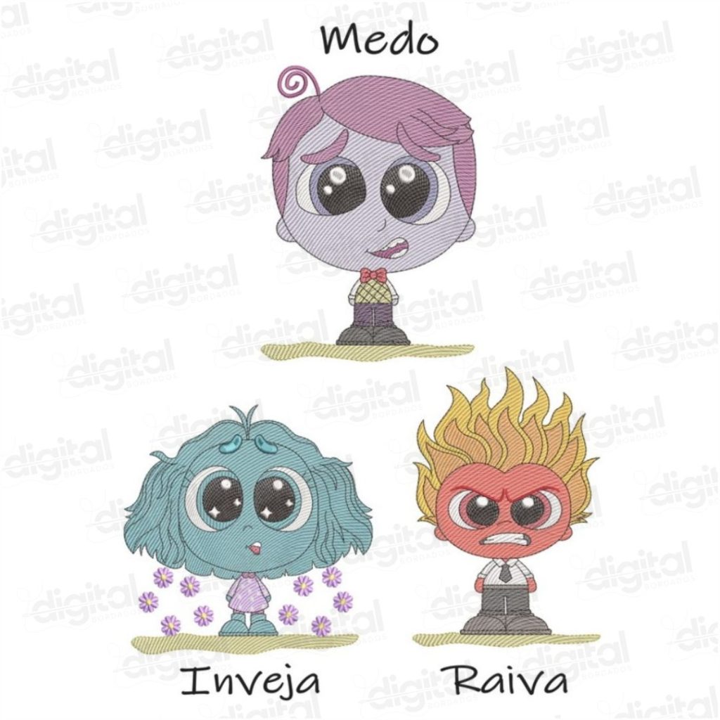Matriz de Bordado Divertidamente – Emoções Bordadas com Criatividade e Cores Dê vida às suas peças com a matriz de bordado inspirada no desenho Divertidamente (Inside Out), da Disney Pixar! Ideal para personalizar camisetas, mochilas, toalhas, estojos, roupas infantis e lembrancinhas com os personagens mais emocionantes do cinema.